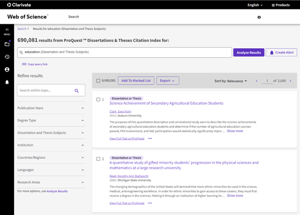 Better Together: ProQuest’s vast collection of >5.5million post graduate dissertations and theses now discoverable on Web of Science